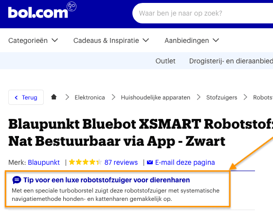 advies van bol.com over robotstofzuiger fred